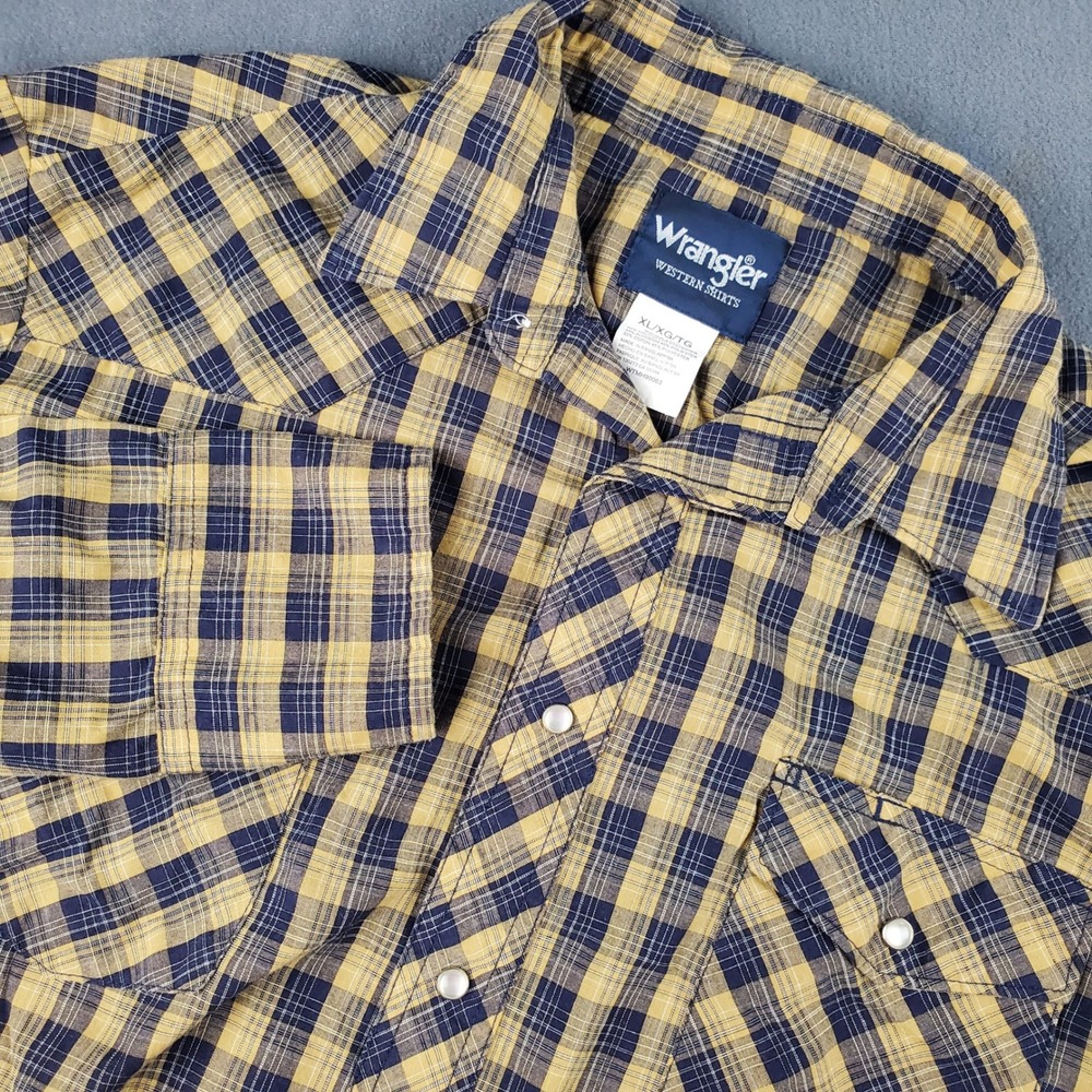 Wrangler Western Shirt Plaid Long Sleeve Pearl Snap Front Mens XL